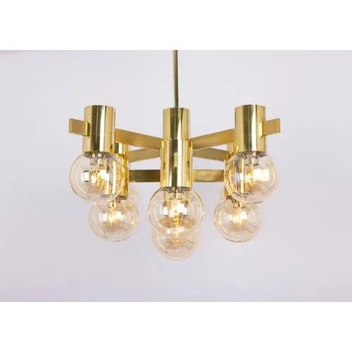 Gold Large German Brass Chandelier, 1960s For Sale - Image 8 of 13