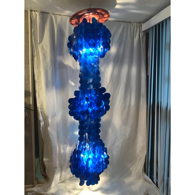 Mid Century Modern Verner Panton Blue Capiz Shell Chandelier