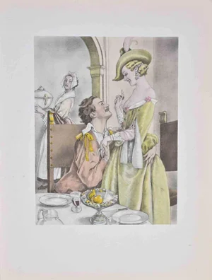 Umberto Brunelleschi, Lovers Lunch, Lithograph, 1930s