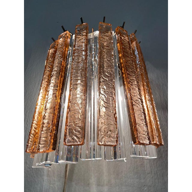 Venini Italian Wall Sconces in Ice and Pink Triedri by Venini, Murano, 1980s, Set of 2 For Sale - Image 4 of 13