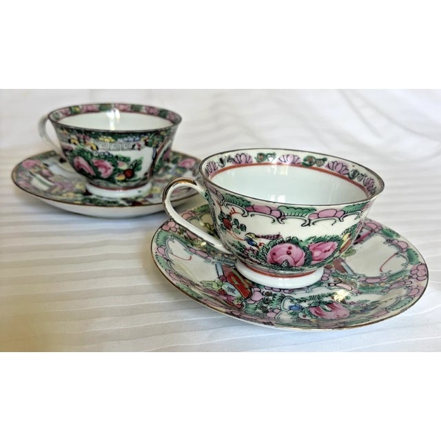 Set of Two Rose Medallion Tea Cup & Saucer Sets Rose Medallion pattern Hand painted Matching bottom markings distinguish...