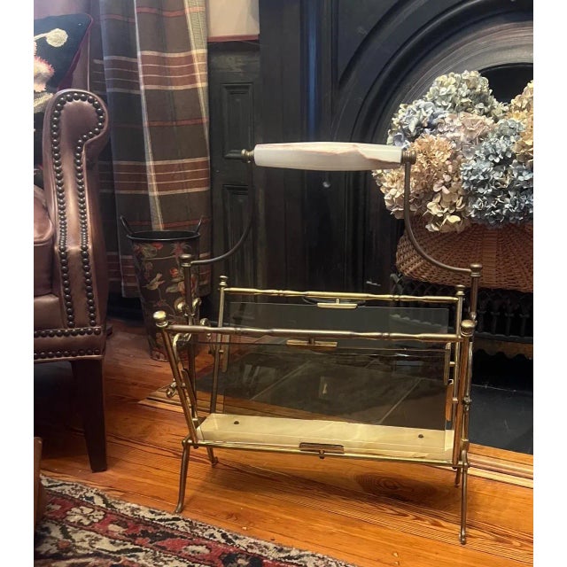 1960s Mid-Century Modern Brass, Smoked Glass & Onyx Magazine Rack in the Manner of Maison Bagues. For Sale - Image 10 of 10