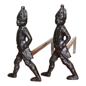Pair of American Cast Iron “Hessian Soldier” Andirons