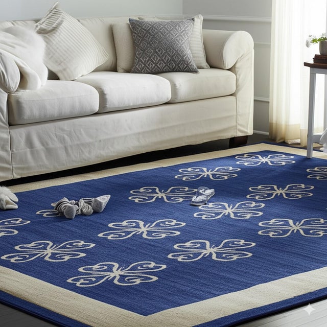 6x8 Handcrafted Exquisite Blue Floral Modern Flatweave Wool Carpet Rug For Sale - Image 4 of 7