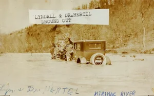 Vintage 1920's Snapshot Car Stuck Merimac River Mule Tow Wagon