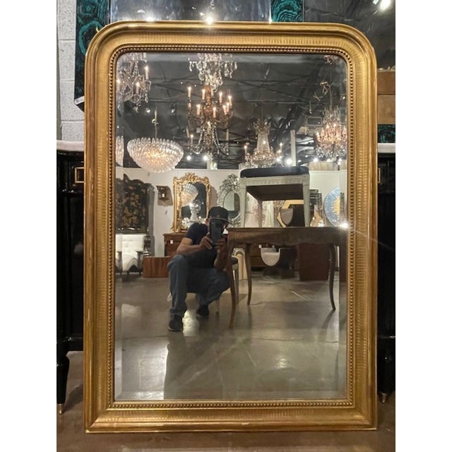 Gold 19th C. French Louis Philippe Giltwood Mirror With a Line Pattern For Sale - Image 8 of 8