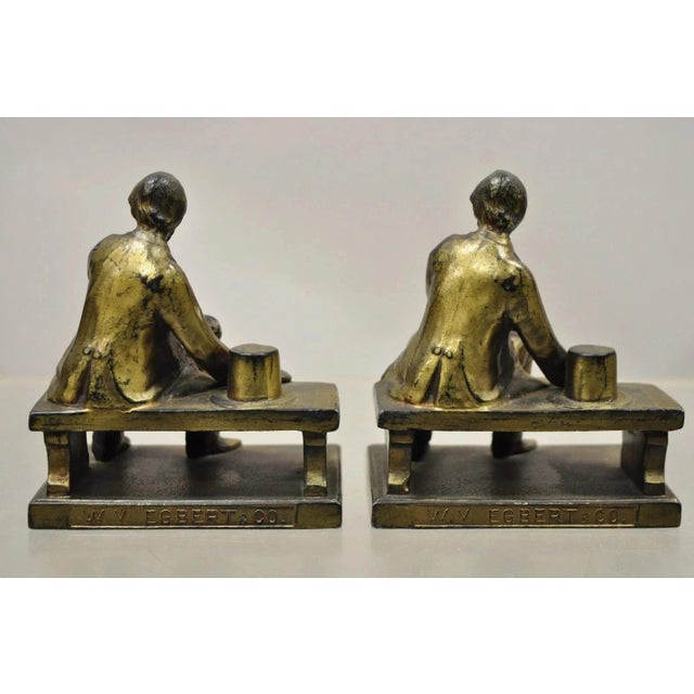 Antique w.v. Egbert Co Seated Abraham Abe Lincoln Metal Bronze Bookends For Sale - Image 10 of 10