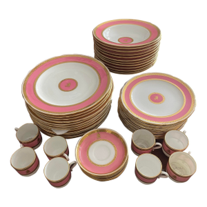 Service for 12 Pink and Gold Minton Plates, Bowls and Salad Plates
