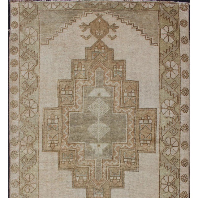 Keivan Woven Arts- Vintage Turkish Oushak Rug in Sage Green, Taupe, Light Brown, and Light Green vintage oushak from...