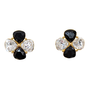 Vintage C1995 Signed Napier Faux-Onyx & Clear Swarovski Rhinestone Pierced Earrings-2 Pieces