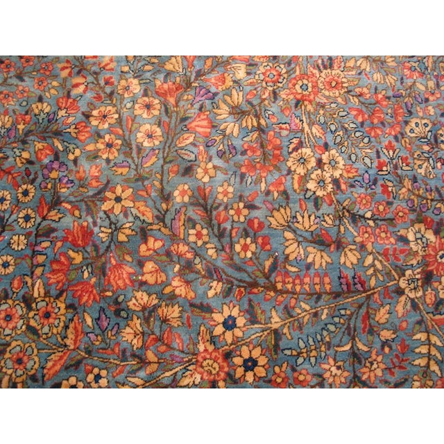 Outstanding Blue and Red Color With Medallion and Florid Design Antique Kirman Rug For Sale In New York - Image 6 of 7