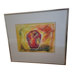1992 Abstract Fruit Still Life Pastel and Crayon Drawing by Sheila Finch, Framed