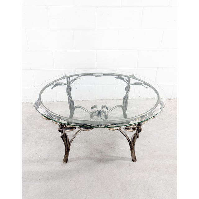 Diego Giacometti Vintage Robb & Stucky Hollywood Regency Vine Palm Floral Wrought Iron Coffee Table For Sale - Image 4 of 11