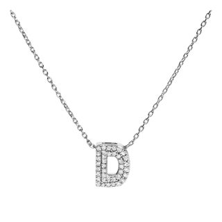 10K White Gold Diamond Accent "D" Initial Bubble Pendant Necklace For Sale