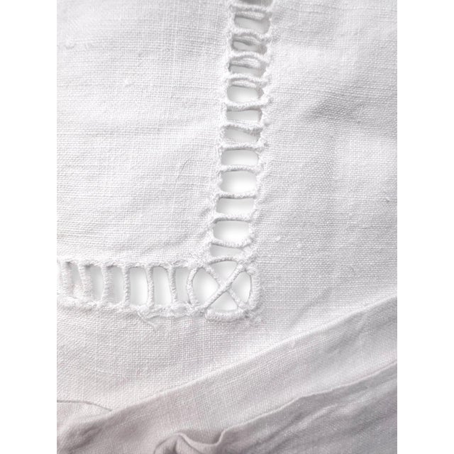 Textile Antique French Trousseau Linen Sheet Embroidered Dots Ladder Work White Linen Bed Sheet Circa 1920 the Paris Apartment For Sale - Image 7 of 11