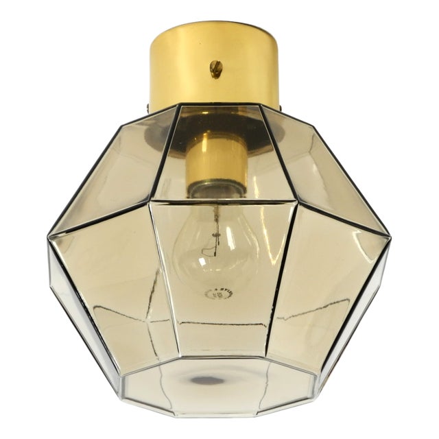 Vintage Smoked Glass Ceiling Lamp in Octagonal Shape from Limburg, 1970s For Sale
