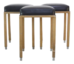Midcentury Industrial Leather and Painted Steel Stools - Set of 3