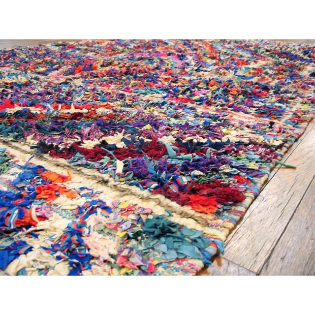 Textile 1940s Multi Stripe Modern Antique Moroccan Boucherouitte Rug 5'6" X 8'8" Woven Wool Carpet For Sale - Image 7 of 9