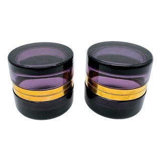 French Amethyst-Colored Crystal Boxes, 1890s, Set of 2 For Sale