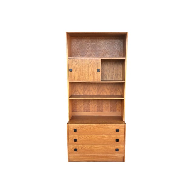 Restored 1960s Danish Modern Bookcase Cabinet With Carved Pulls & Sliding Doors For Sale In Los Angeles - Image 6 of 17