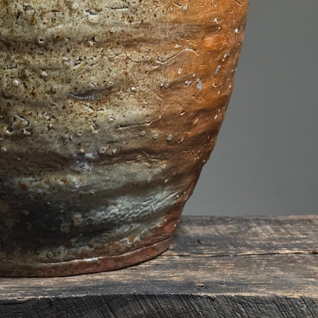 Antique Large Japanese Shigaraki Natural Ash Stoneware Vessel, Signed For Sale - Image 9 of 12