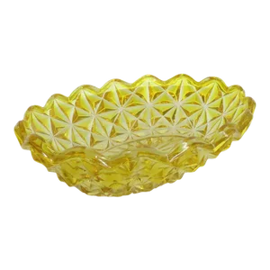 Yellow Gold Amber Glass Diamond Pattern Candy Nut Dish Bowl