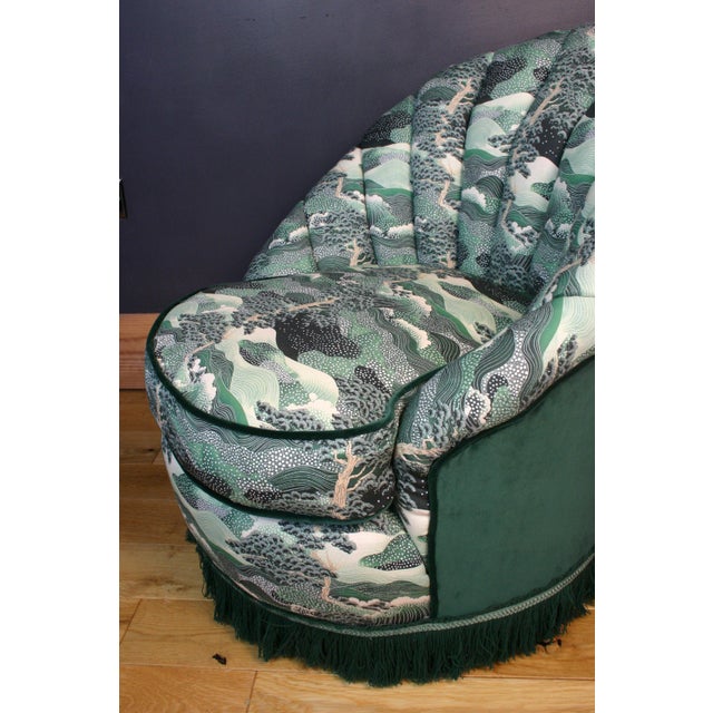 Vintage Fluted Back Chair in Japanese-Inspired Upholstery, 1960s For Sale - Image 4 of 12