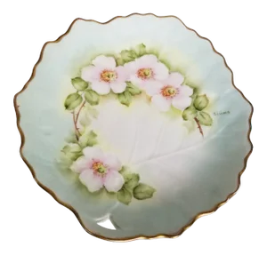 Vintage 1960s Limoges Hand Painted With Pink Flowers Gold Plate Signed by Simms