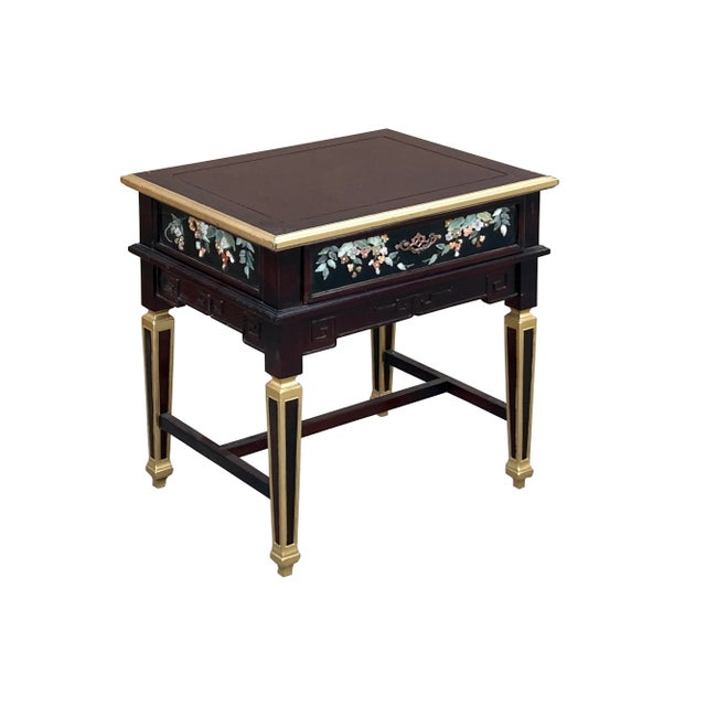 Chinese Vintage Chinese Rectangular Color Stone Flower Inlay Accent Side Table For Sale - Image 3 of 8