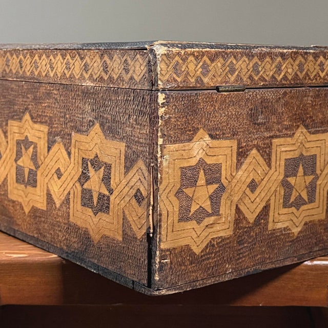 Antique Monumental Hand Carved Folk Art Masonic Stippled Box For Sale - Image 11 of 12