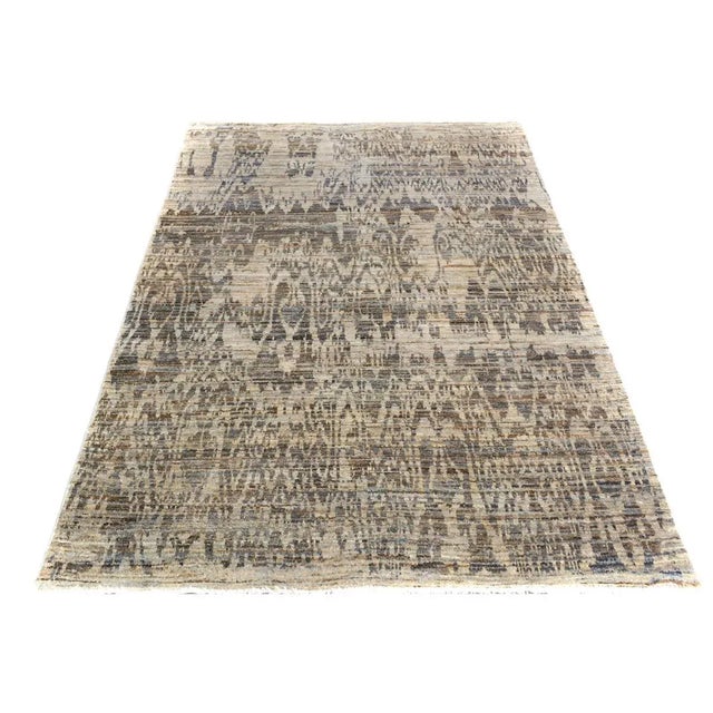 1990s 1990s Modern Ikat Gray & Blue Wool Rug - 4'1 X 6'3 For Sale - Image 5 of 8