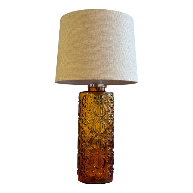 Large Vintage Glass Table Lamp in Amber by Gustav Leek for Orrefors, 1960s For Sale