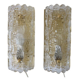 Glass and Brass Wall Lights by Carl Fagerlund for Orrefors, 1960s, Set of 2 For Sale