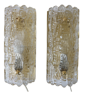 Glass and Brass Wall Lights by Carl Fagerlund for Orrefors, 1960s, Set of 2