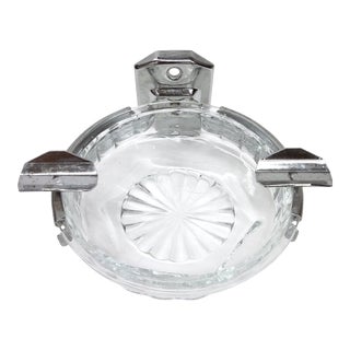 1940s Art Deco Hotel Glass & Stainless Ashtray For Sale