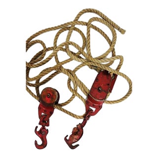 Vintage Surbin Durco Block & Tackle Double Wheel Pulley St. Louis Mo With Rope - Farmhouse Nautical; For Sale