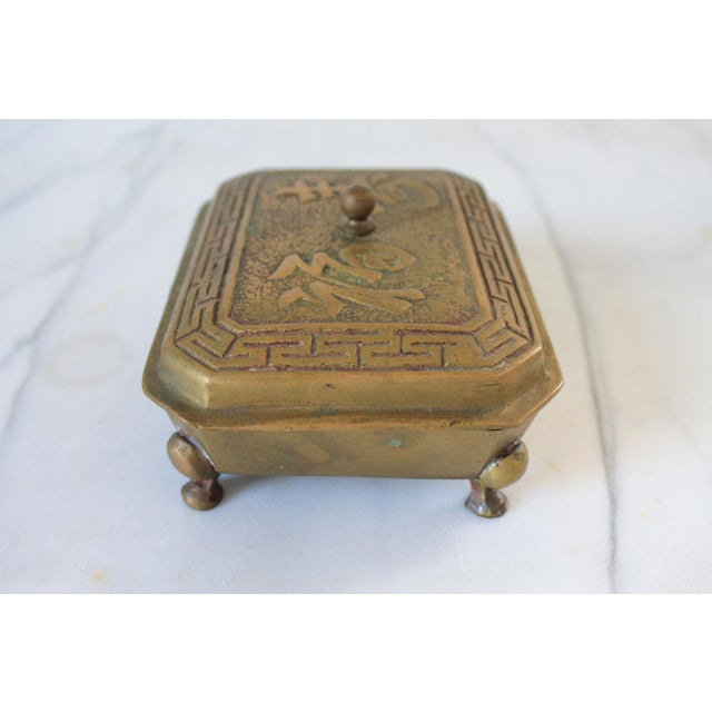 Vintage Brass Footed Fu Shou Chinese Symbol Trinket Box For Sale In Milwaukee - Image 6 of 9