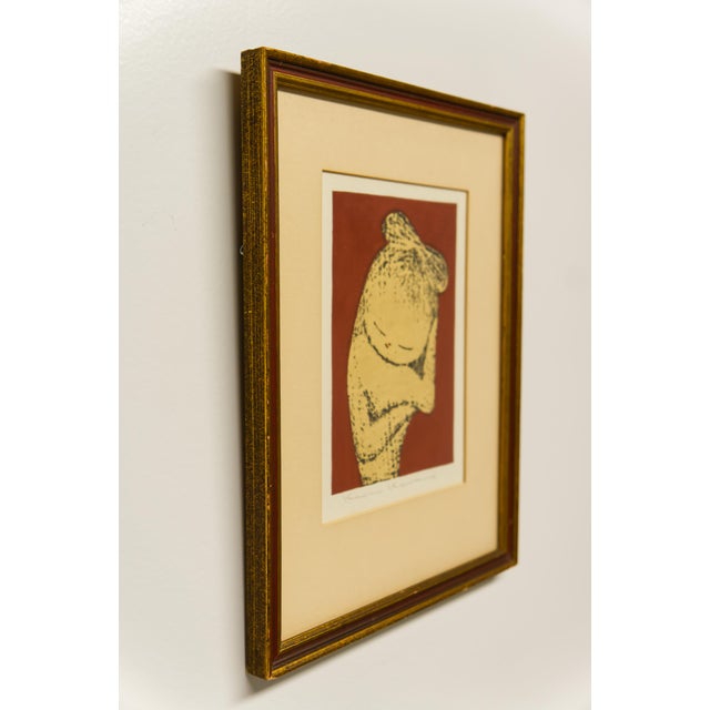 Framed Figure Print on Red Background, Signed Artwork Kaoru Kawano (1916-1965) "Sleeping Child" Kaoru Kawano (1916–1965)...