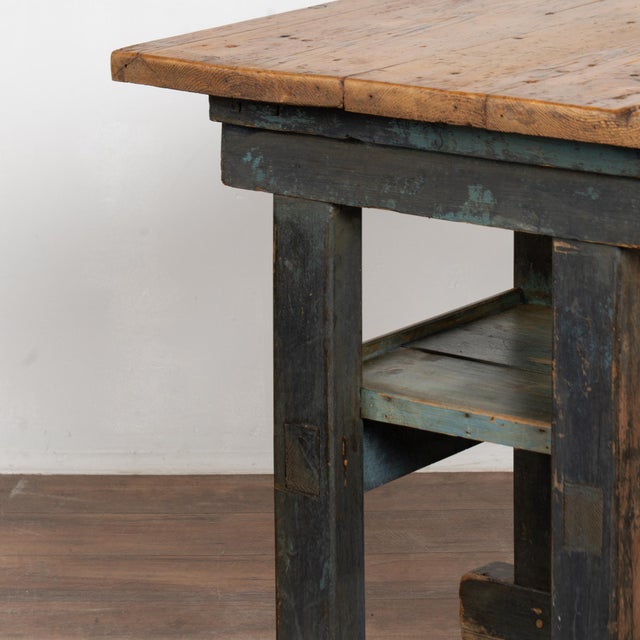 19th-Century Rustic Pine Console Table With Painted Base and Shelf For Sale - Image 6 of 12