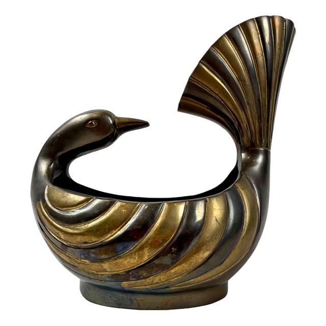 Vintage Brass Peacock Bowl, 1980s For Sale