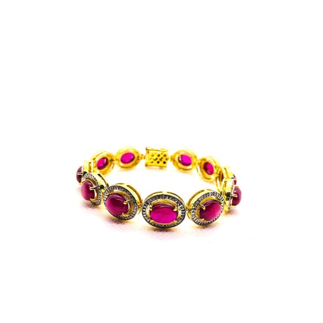 Late 20th Century Bochic “Capri” Vintage Natural Ruby & Diamond Bracelet Set In 18K & Silver For Sale - Image 5 of 12