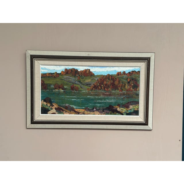 Original Mid Century Swedish Oil on Canvas – “River View” by Tage Törngren – Framed 83 × 51 cm (32.7" × 20.1") A lyrical...