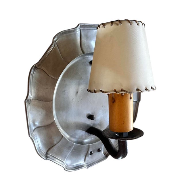 Silver 1910s Pewter and Iron Pie Crust Wall Sconces - Set of 3 For Sale - Image 8 of 8