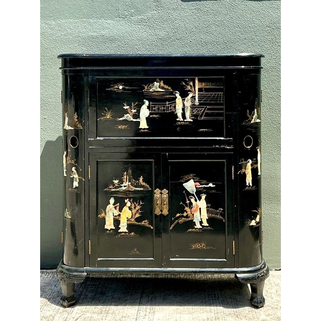 Vintage Black Lacquered Chinoiserie Dry Bar For Sale - Image 9 of 12