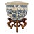 Chinoiserie Blue & White Jardiniere & Wood Stand For Sale