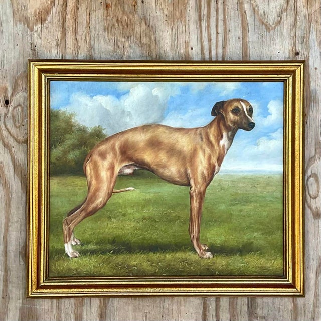 Traditional Vintage Regency Signed Oil Painting of Dog For Sale - Image 3 of 8