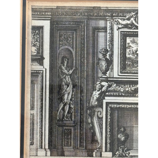 18th Century French Architectural Interior Engraving of Ornate Fireplace, Gilt Frame For Sale - Image 9 of 9