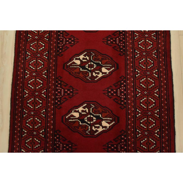 2000 - 2009 Turkmen Runner 2’7” X 9’8” Red Wool Vintage Tribal Hand-Knotted Oriental Rug For Sale - Image 5 of 12