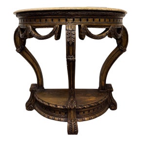Giltwood Demi-Lune Console Table with Shaped Marble Top, 20th Century For Sale