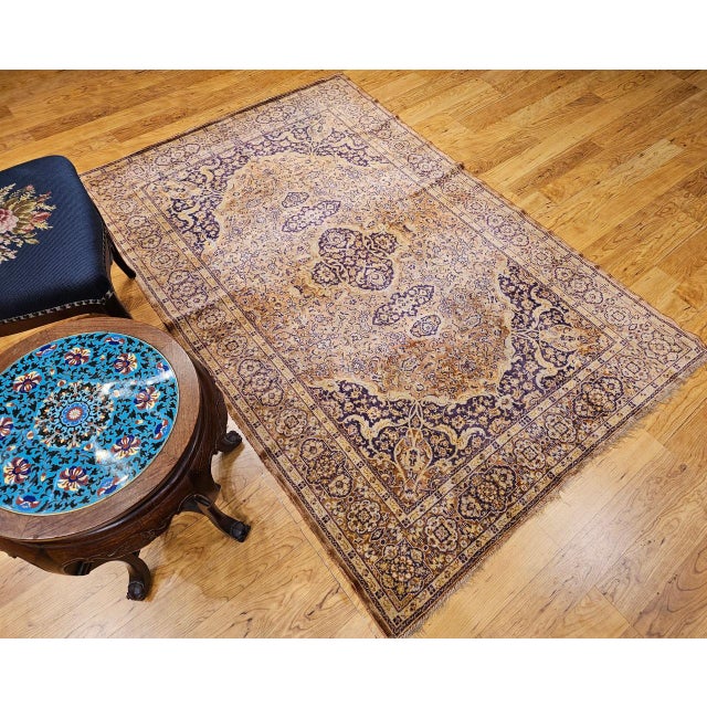 Vintage Turkish Silk Area Rug, Floral Medallion, Mid-20th Century, 4' x 6' For Sale In Chicago - Image 6 of 18